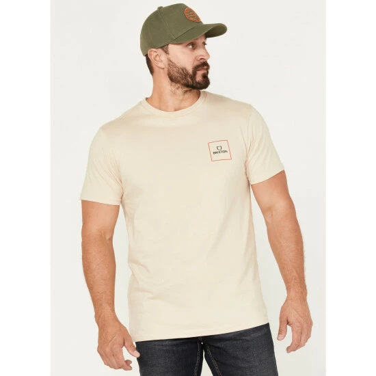 Deals 🥰 Brixton Men's Alpha Square Logo Graphic T-Shirt Cream 🥰