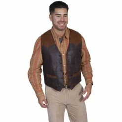 New 🛒 Scully Men's Suede Yoke Vest Coffee 🔥