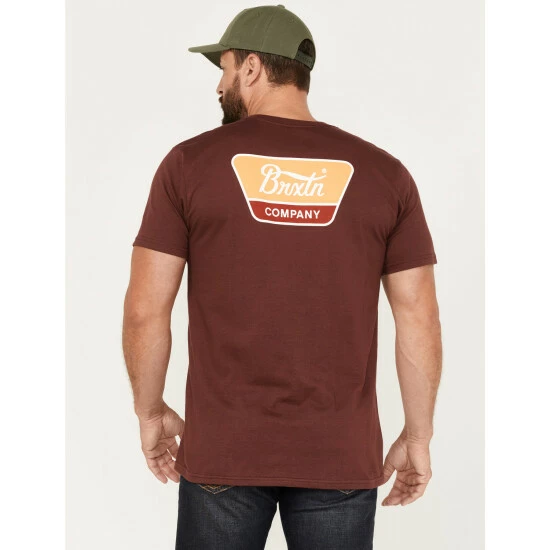 Best Sale ๐ฅ Brixton Men's Linwood Logo Graphic T-Shirt Burgundy ๐ฅฐ - Image 2
