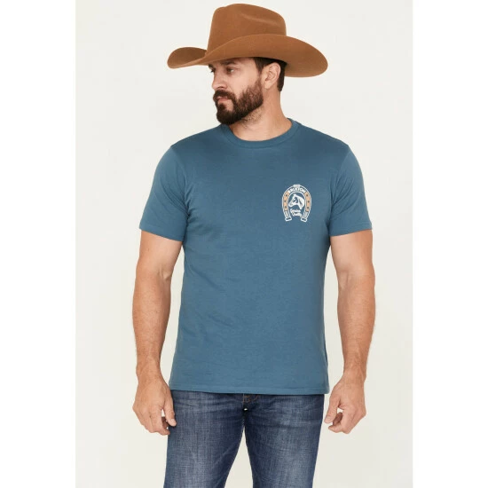 Buy ๐ Brixton Men's Horseshoe Graphic Short Sleeve Tailored T-Shirt Blue ๐