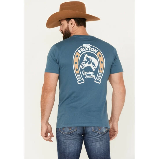 Buy ๐ Brixton Men's Horseshoe Graphic Short Sleeve Tailored T-Shirt Blue ๐ - Image 4