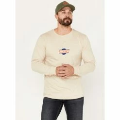 Flash Sale 😀 Brixton Men's Bart Logo Graphic Long Sleeve T-Shirt Cream 😍