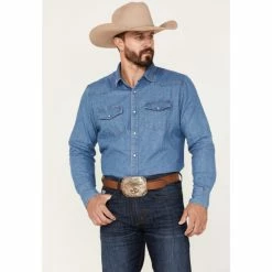 Best Pirce 🎉 Brixton X Willie Nelson Men's Denim Long Sleeve Snap Western 👚 Shirt For None Indigo ✨