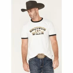 Brand new 🌟 Brixton X Willie Nelson Men's Shotgun Graphic Ringer T-Shirt White 🧨