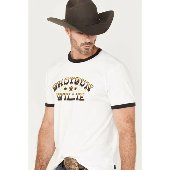 Brand new ๐ Brixton X Willie Nelson Men's Shotgun Graphic Ringer T-Shirt White ๐งจ - Image 2