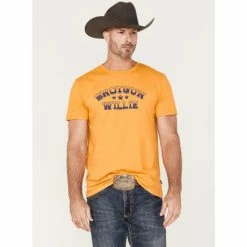 Outlet 🧨 Brixton X Willie Nelson Men's Shotgun Willie Graphic T-Shirt Yellow 🌟