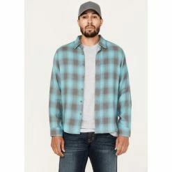 Best Sale 👏 Brixton Men's Bowery Soft Weave Long Sleeve Button-Down Flannel Teal 🔔