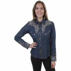 Cheapest 🛒 Scully 👩 Women's Vine Embroidered Long Sleeve Western 👕 Shirt Tan 🔥